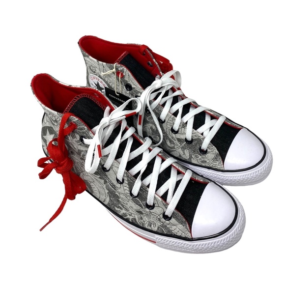 Converse Chuck Taylor High Top Men Shoes Gray Red Canvas Skate A08702C - Picture 3 of 9